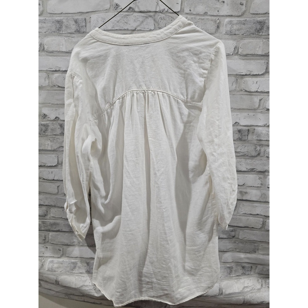 Ellen Tracy Size M Linen Blend 1/2 Sleeve Cuffed Off White Blouse